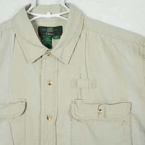 Vintage Orvis Mens XL Short Sleeve Fishing Shirt Tan Utility Button Down - READ